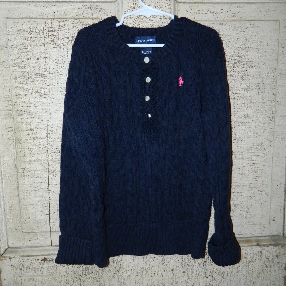 Ralph Lauren Polo Cable Knit Sweater Girls Size Large 12/14